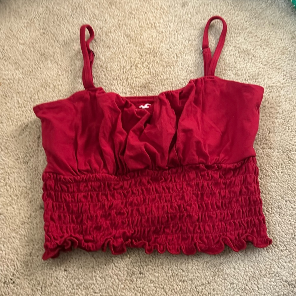 red dinner top cropped